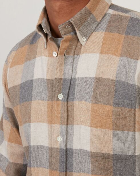 Chemise regular en Flanelle Pitt à carreaux gris/naturel