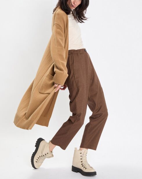Gilet long à capuche en Laine mélangée  camel