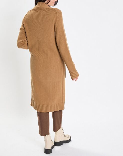 Gilet long à capuche en Laine mélangée  camel