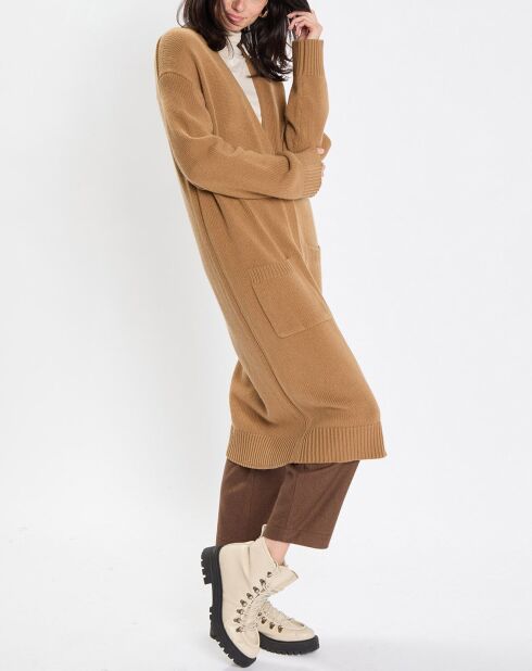 Gilet long à capuche en Laine mélangée  camel