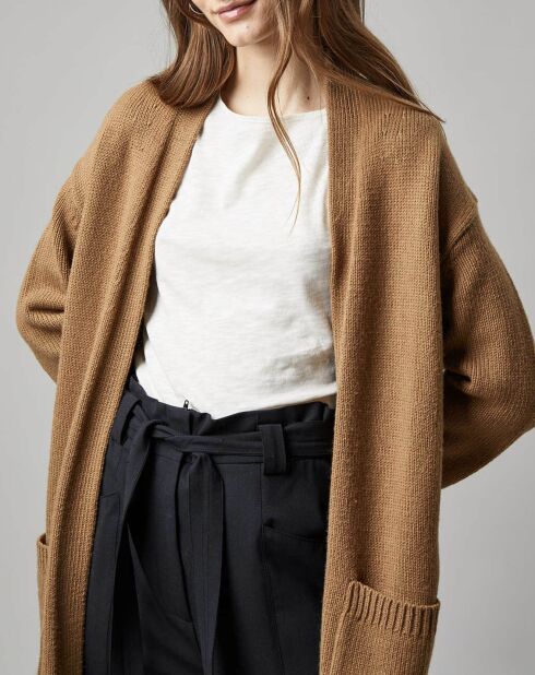 Gilet long à capuche en Laine mélangée  camel