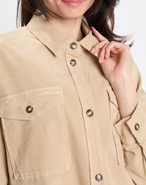 Chemise longue Overshirt Loose beige