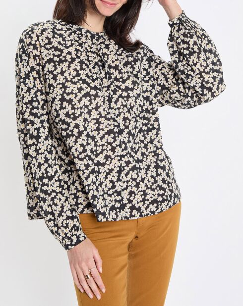 Blouse en Coton bio à fleurs noir/écru