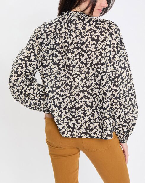 Blouse en Coton bio à fleurs noir/écru