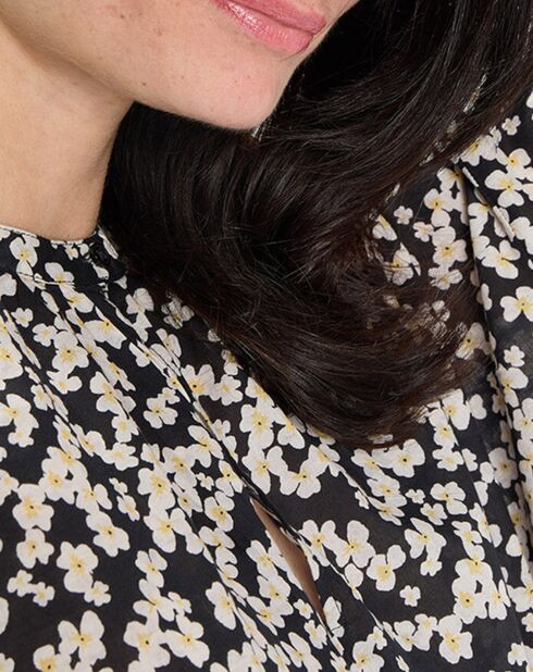 Blouse en Coton bio à fleurs noir/écru