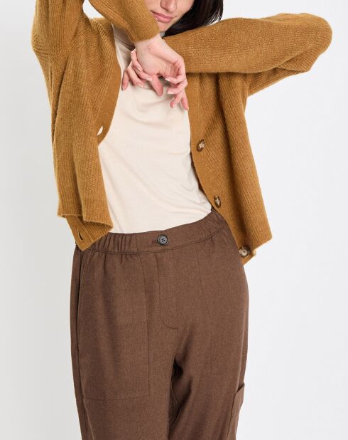 Gilet en Alpaga & Laine mélangés 3 Boutons kaki marron