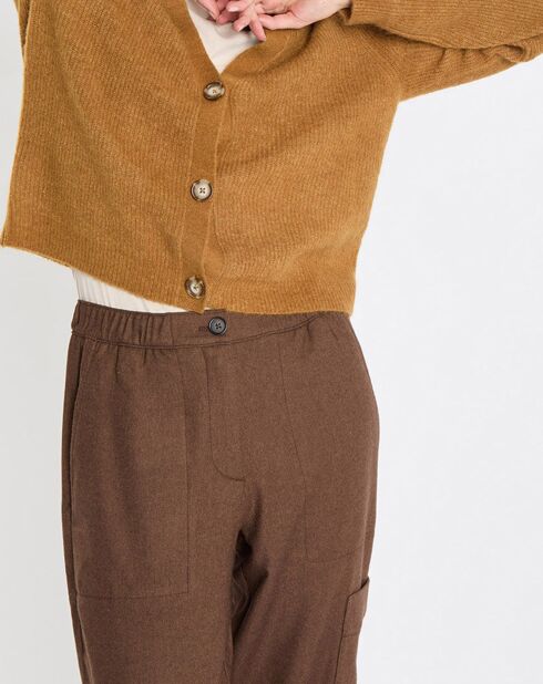 Gilet en Alpaga & Laine mélangés 3 Boutons kaki marron