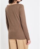 T-Shirt Col V en Coton flammé kaki