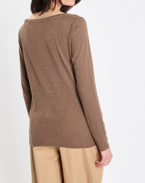 T-Shirt Col V en Coton flammé kaki