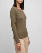 T-Shirt Col V en Coton flammé kaki