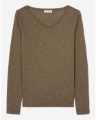 T-Shirt Col V en Coton flammé kaki