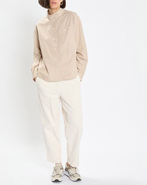 Pantalon en Twill de Coton mélangé Barrel écru