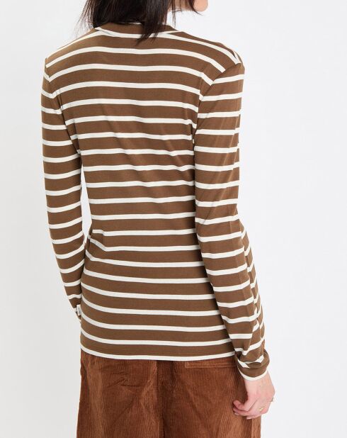 T-Shirt en Coton mélangé Turtle rayé écru/marron