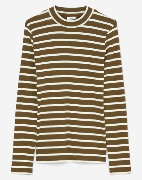 T-Shirt en Coton mélangé Turtle rayé écru/marron