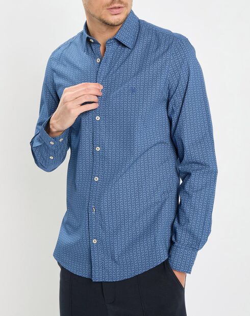 Chemise Micro Motif Velours bleu foncé
