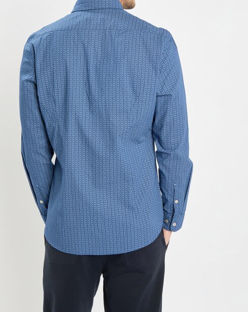 Chemise Micro Motif Velours bleu foncé