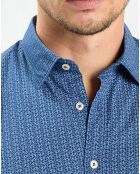 Chemise Micro Motif Velours bleu foncé