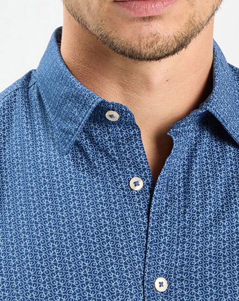 Chemise Micro Motif Velours bleu foncé
