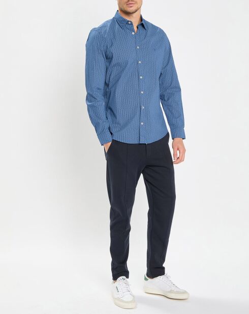 Chemise Micro Motif Velours bleu foncé