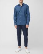 Chemise Micro Motif Velours bleu foncé
