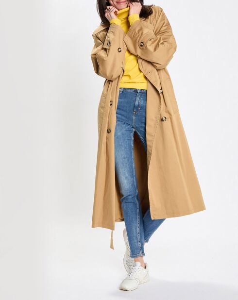 Trench long en Toile de coton mélangé beige