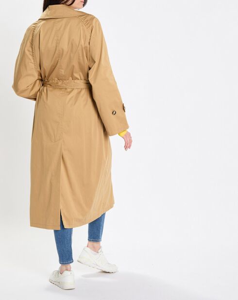 Trench long en Toile de coton mélangé beige