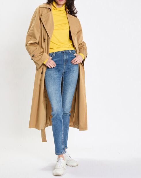 Trench long en Toile de coton mélangé beige