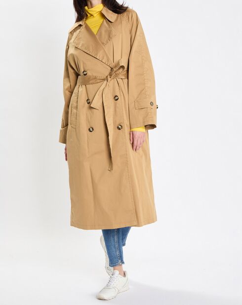 Trench long en Toile de coton mélangé beige