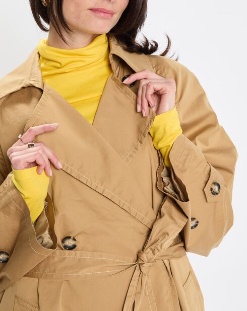Trench long en Toile de coton mélangé beige