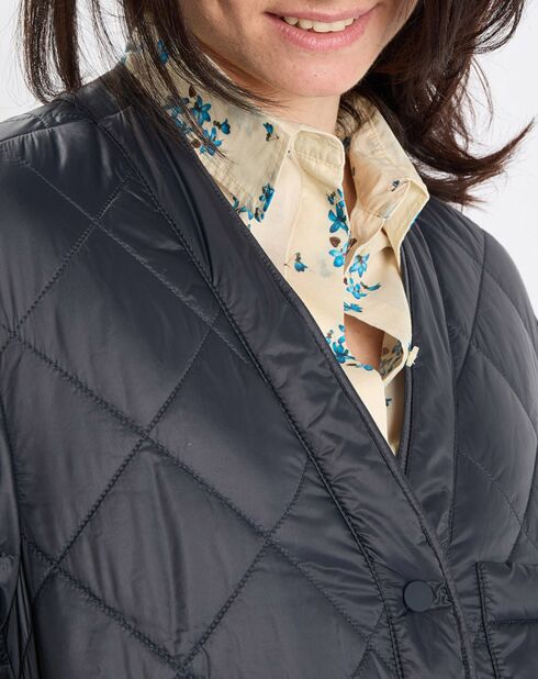 Veste Matelassée à Boutons bleu marine