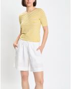 Gele gestreepte T-shirt met korte mouwen en vlammen