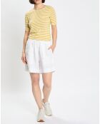 Gele gestreepte T-shirt met korte mouwen en vlammen