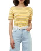 Gele gestreepte T-shirt met korte mouwen en vlammen