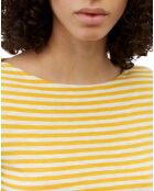 Gele gestreepte T-shirt met korte mouwen en vlammen