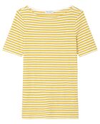 Gele gestreepte T-shirt met korte mouwen en vlammen