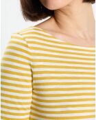 Gele gestreepte T-shirt met korte mouwen en vlammen