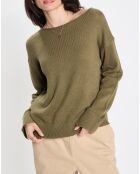 Pull en Coton & Lin Col Bateau kaki