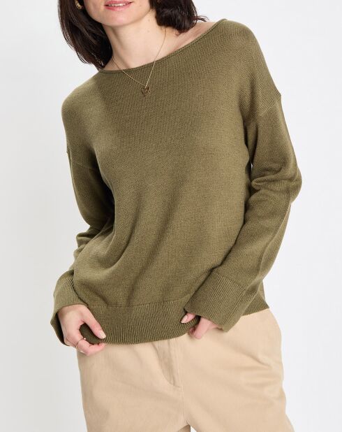 Pull en Coton & Lin Col Bateau kaki