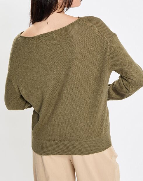 Pull en Coton & Lin Col Bateau kaki