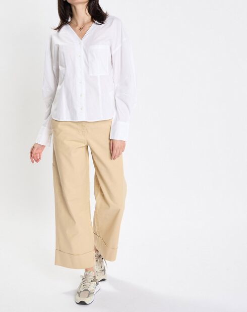 Chemise col V poche blanche
