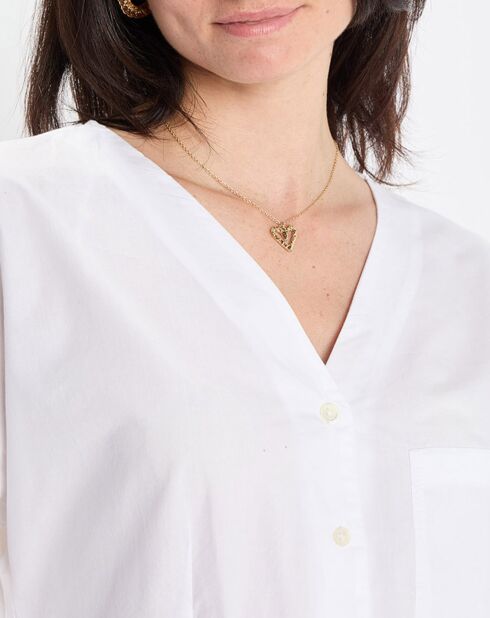 Chemise col V poche blanche