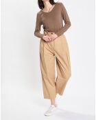 Pantalon paperbag pinces beige