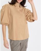 Chemise paperbag pinces manches 3/4 beige