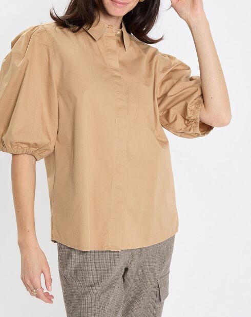 Chemise paperbag pinces manches 3/4 beige