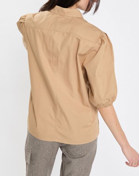 Chemise paperbag pinces manches 3/4 beige