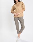 Chemise paperbag pinces manches 3/4 beige