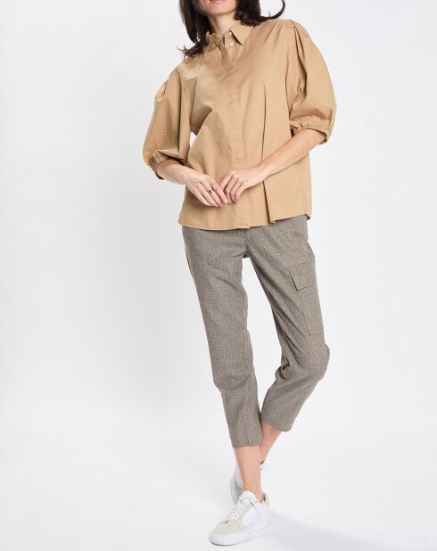 Chemise paperbag pinces manches 3/4 beige