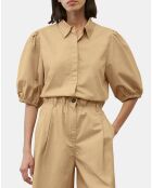 Chemise paperbag pinces manches 3/4 beige