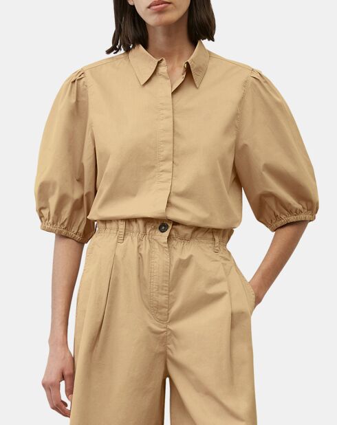 Chemise paperbag pinces manches 3/4 beige