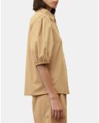 Chemise paperbag pinces manches 3/4 beige